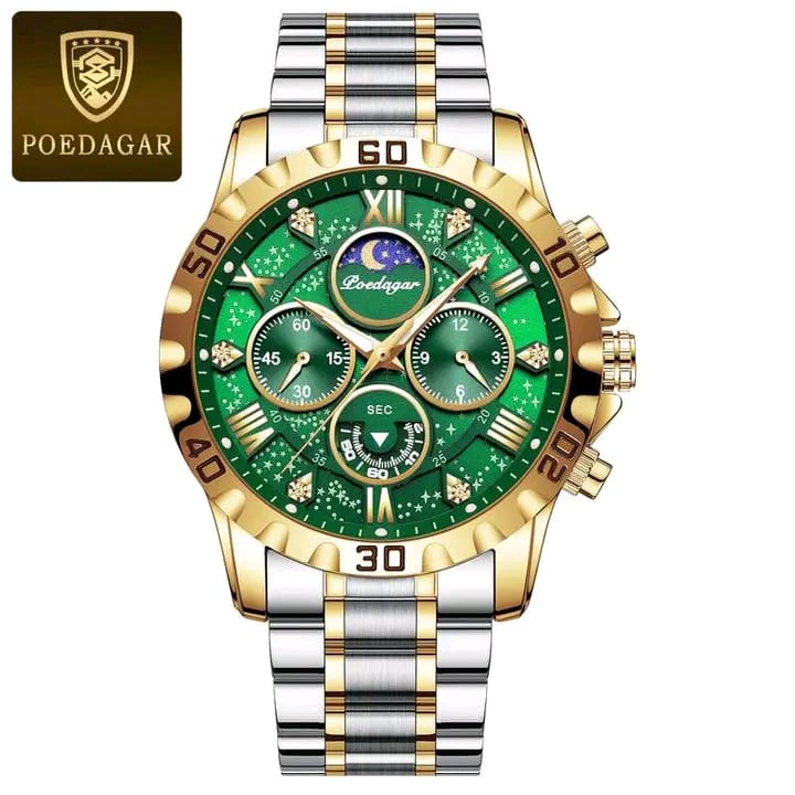 POEDAGAR 973 Luxury Watch for Man Quartz Sports Men Watch Color : Silver & Gold & Green
