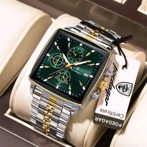 POEDAGAR 866 Luxury Square Business Man Wristwatch Waterproof Green