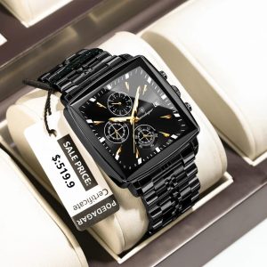 POEDAGAR 866 Luxury Square Business Man Wristwatch Waterproof Balck