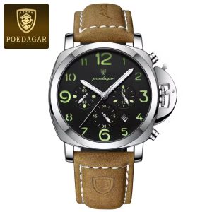 POEDAGAR 859 Luxury Sports Waterproof Luminous Mens Watch Silver & Balck