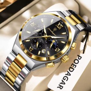 POEDAGAR 688 Luxury Business Man Wristwatch Original Luminous Date Watch T/Black