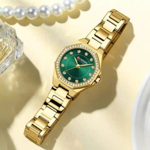 CURREN 9100 Watches Waterproof Luminous Hands Lady New Arrival Luxury Classic Quartz Watch Women Golden & Green