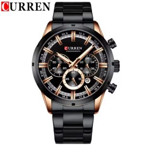 CURREN 8355 New Fashion Watches Stainless Steel Top Luxury Mens Sports Chronograph Quartz Watch Black