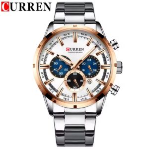 CURREN 8355 New Fashion Watches Stainless Steel Top Luxury Mens Sports Chronograph Quartz Watch White