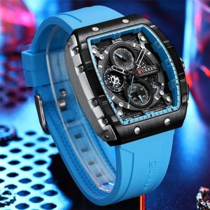 CURREN 8442 Multi-function Chronograph Men Watch Silicone Band Sports Quartz Watches-Sky
