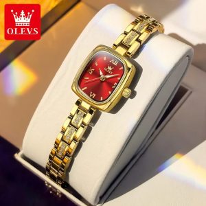 OLEVS 3695 Elegant Fancy Quartz Women’s Watch- Gold Red