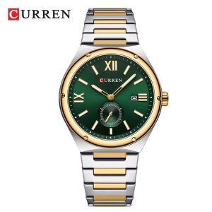 New CURREN 8471 Mens Watch Fashion Casual Quartz Watches Stainless Steel Luminous Calendar Business Watches for Men color : Silver/ Gold & Green