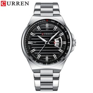 CURREN 8375 Watches for Men Fashion Classic Silver Stainless Steel Strap Quartz Man Wrist watch Color : Silver & Black