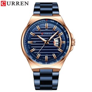 CURREN 8375 Watches for Men Fashion Classic Silver Stainless Steel Strap Quartz Man Wrist watch Color : Blue