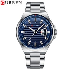CURREN 8375 Watches for Men Fashion Classic Silver Stainless Steel Strap Quartz Man Wrist watch Color : Silver & Blue