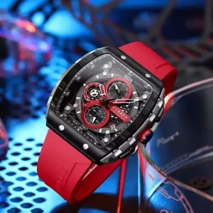 CURREN 8442 Multi-function Chronograph Men Watch Silicone Band Sports Quartz Watches-Red