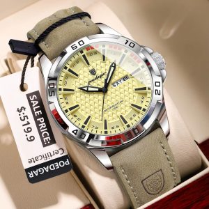 POEDAGAR 895 Luxury Luminous Leather Men’s Watch-Silver Yellow