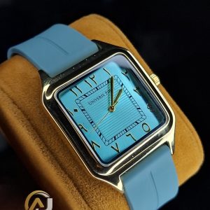 Universe Point watch with Arabic numerals and a silicone strap Color : Gold / Tiffain