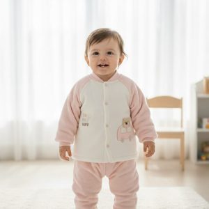 Winter Baby Thermal Intimates Set Baby Cartoon Autumn Clothes and Long Trousers Kidsren’s Velvet Two-piece Set Thickeneded Base Layer color : Pink