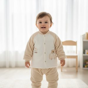 Winter Baby Thermal Intimates Set Baby Cartoon Autumn Clothes and Long Trousers Kidsren’s Velvet Two-piece Set Thickeneded Base Layer color : light Cream