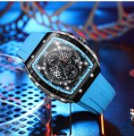 CURREN 8442 Multi-function Chronograph Men Watch Silicone Band Sports Quartz Watches-Sky - Image 6