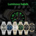 A collection of CURREN 8471 Luminous Stainless Steel Men's Watches in various colors, showcasing the glowing hands feature.