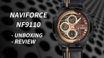 An infographic detailing the product features of the Naviforce 9110 watch,