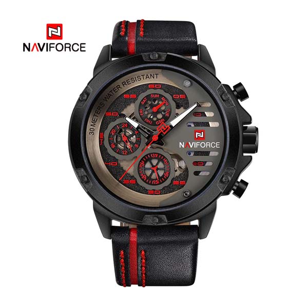 An infographic detailing the product features of the Naviforce 9110 watch,