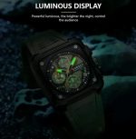 CURREN 8461 men's square watch with a dark case and a luminous green display shown in a dark environment.