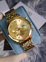 A close-up of the Poedagar 938 Men’s Luxury Chronograph Watch, featuring a golden stainless steel case and bracelet.