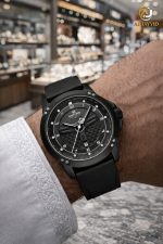 A man wearing the NAVIFORCE 8031 Men's Black Quartz Watch on his wrist, showcasing its black dial and strap.