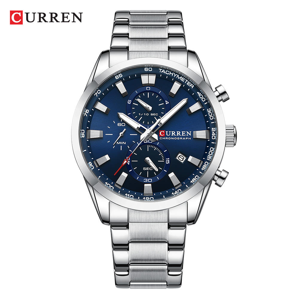 CURREN 8445 Luxury Brand Watch for Men CURREN 8445 Luxury Brand Watch for Men-Silver & blue - Image 1
