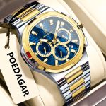POEDAGAR 834 Luxury Fashion Chronograph Men’s Quartz Watch color :  Gold Blue