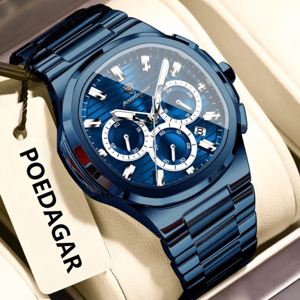 POEDAGAR 834 Luxury Fashion Chronograph Men’s Quartz Watch color : Blue Blue