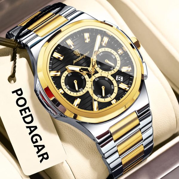 POEDAGAR 834 Luxury Fashion Chronograph Men’s Quartz Watch color : Gold Black