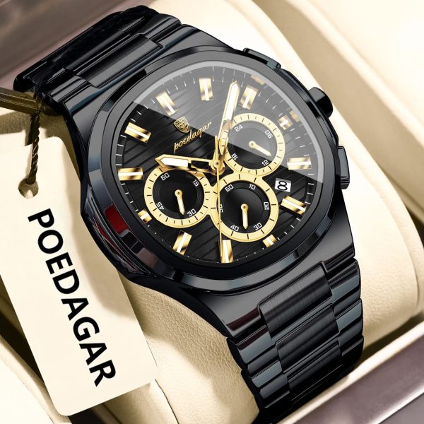 POEDAGAR 834 Luxury Fashion Chronograph Men’s Quartz Watch color : Black Black