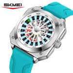 SKMEI 9379 Rotating Poker Dial Silicone Wrist Watches Quartz Waterproof Men Watch color : Sky / Silver - Image 2