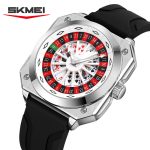 SKMEI 9379 Rotating Poker Dial Silicone Wrist Watches Quartz Waterproof Men Watch color : Black/ silver - Image 2