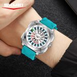 SKMEI 9379 Rotating Poker Dial Silicone Wrist Watches Quartz Waterproof Men Watch color : Sky / Silver - Image 3