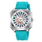 SKMEI 9379 Rotating Poker Dial Silicone Wrist Watches Quartz Waterproof Men Watch color : Sky / Silver