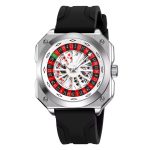 SKMEI 9379 Rotating Poker Dial Silicone Wrist Watches Quartz Waterproof Men Watch color : Black/ silver
