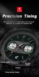POEDAGAR 838 Luxury Fashion Men’s Quartz Watch – Silver Green - Image 5